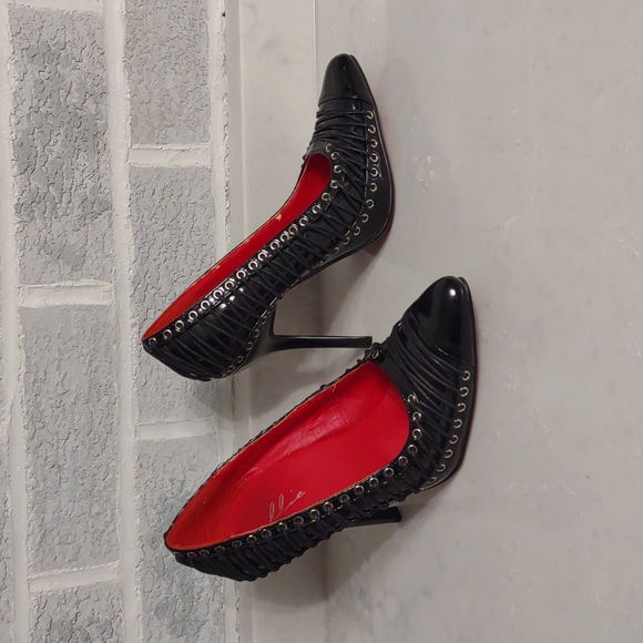 Ellie Shoes - Ellie Women's Gothic Black Pump Heels with Strappy laced Surround Size 7